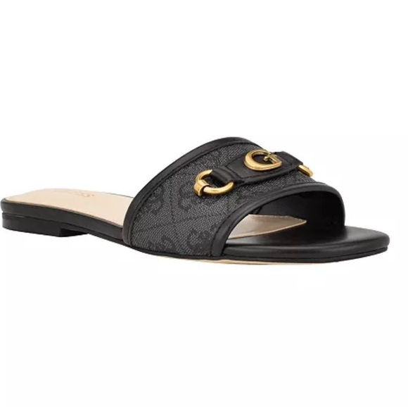 New Guess Hammi One Band Sandals 8 | Black with Logo - Picture 1 of 10